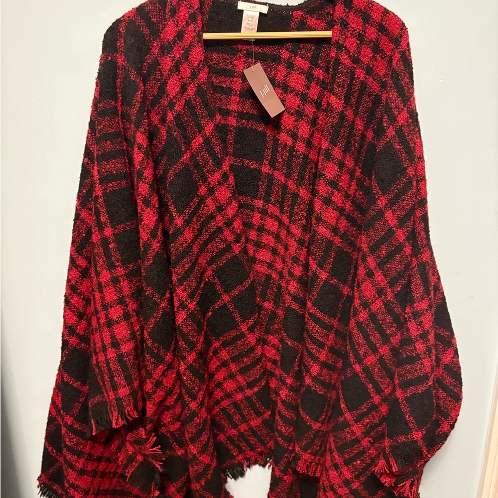 JJill Plaid Red and Black Women's Sweater poncho XL-3XL